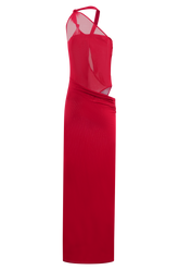 Edwina Knotted Mesh Maxi Dress - Red